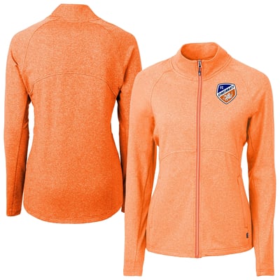  FC Cincinnati Cutter & Buck Women's Adapt Eco Knit Hybrid Recycled Raglan Full-Zip Jacket - Heather Orange